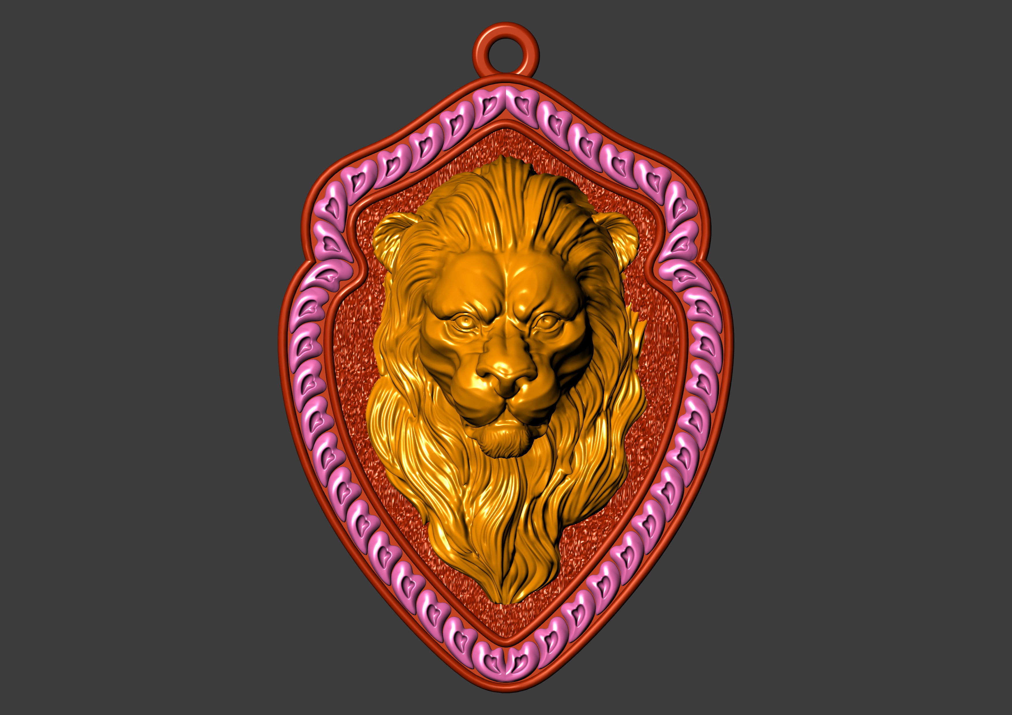 The Calm Lion Shield Pendant 3D print model_20