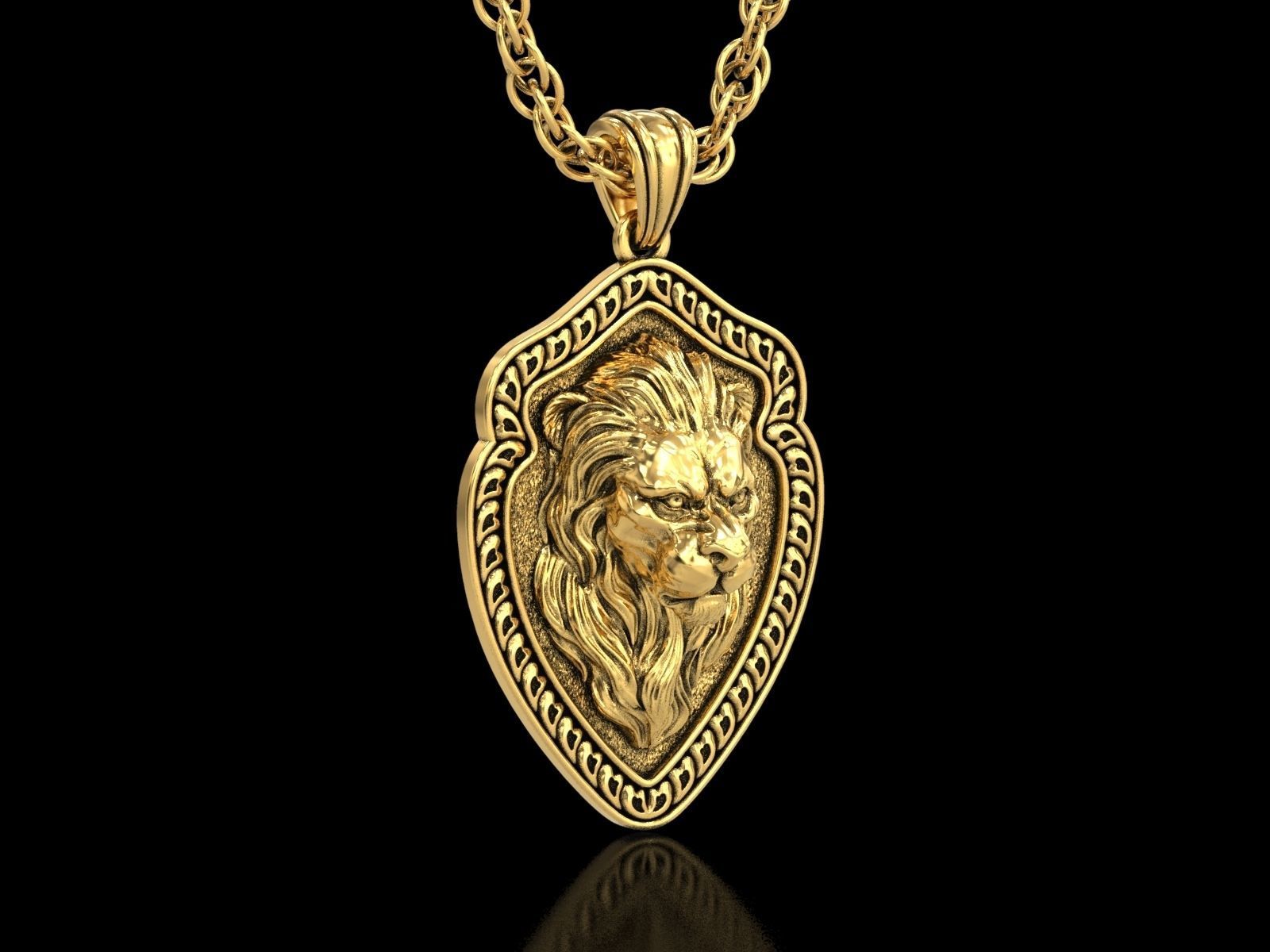The Calm Lion Shield Pendant 3D print model_9