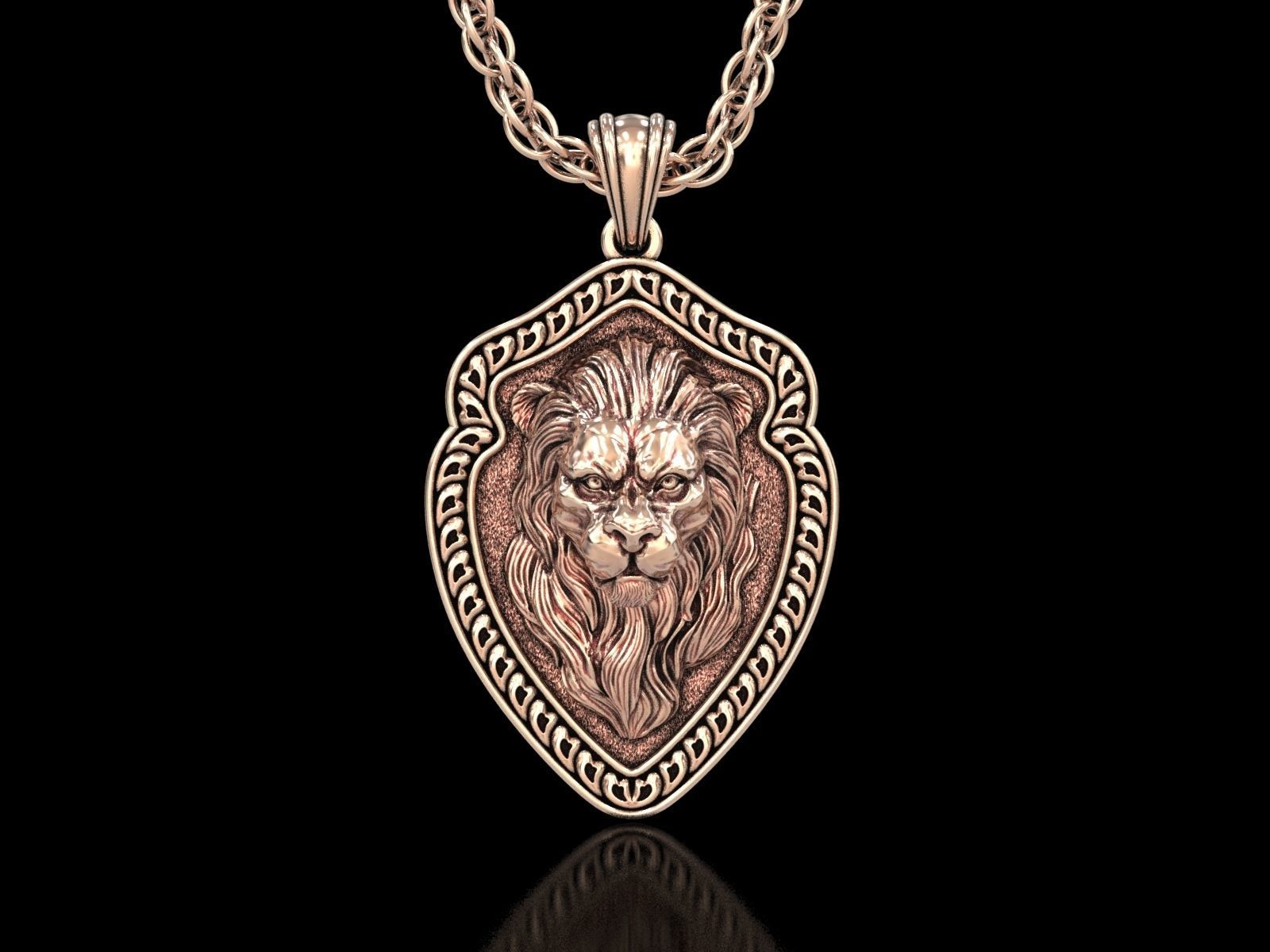 The Calm Lion Shield Pendant 3D print model_1