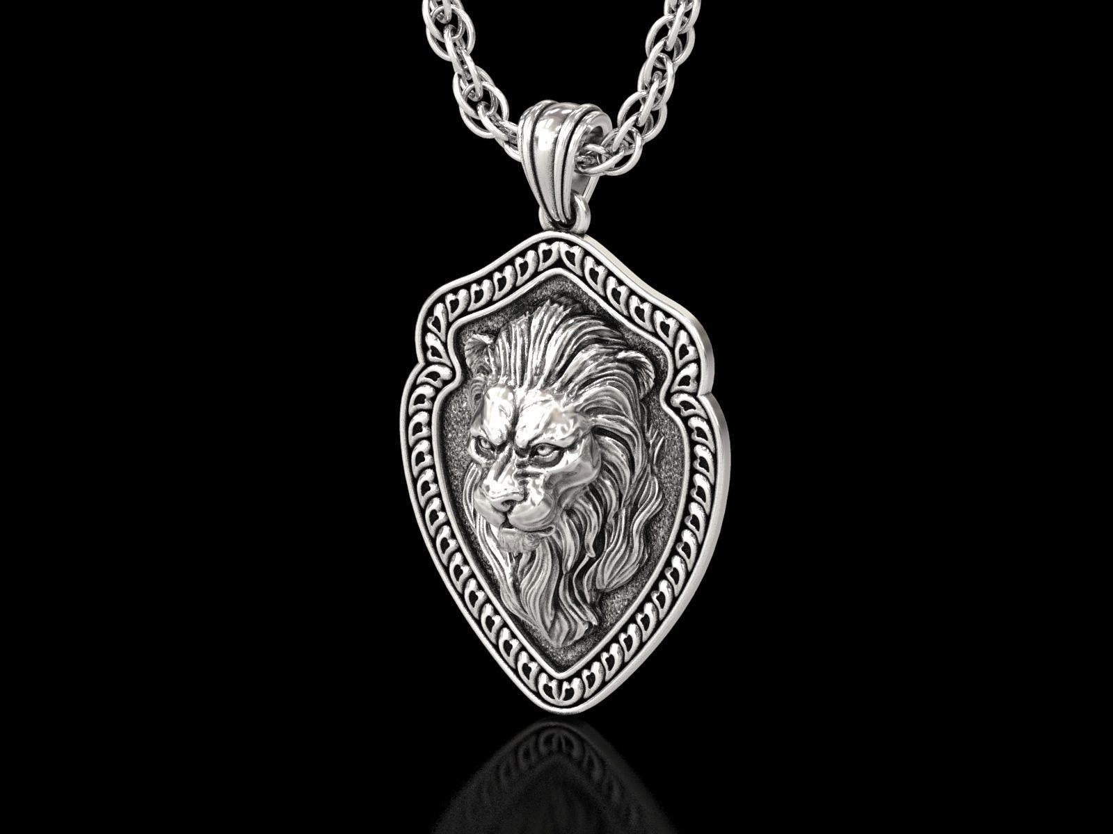 The Calm Lion Shield Pendant 3D print model_8
