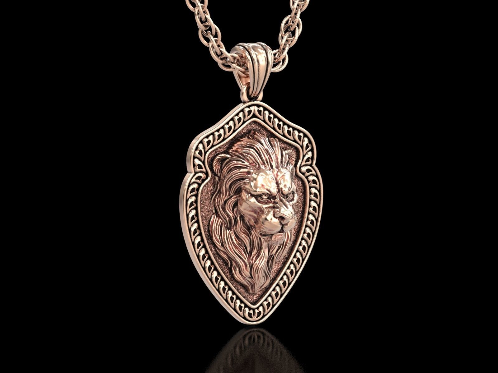 The Calm Lion Shield Pendant 3D print model_7