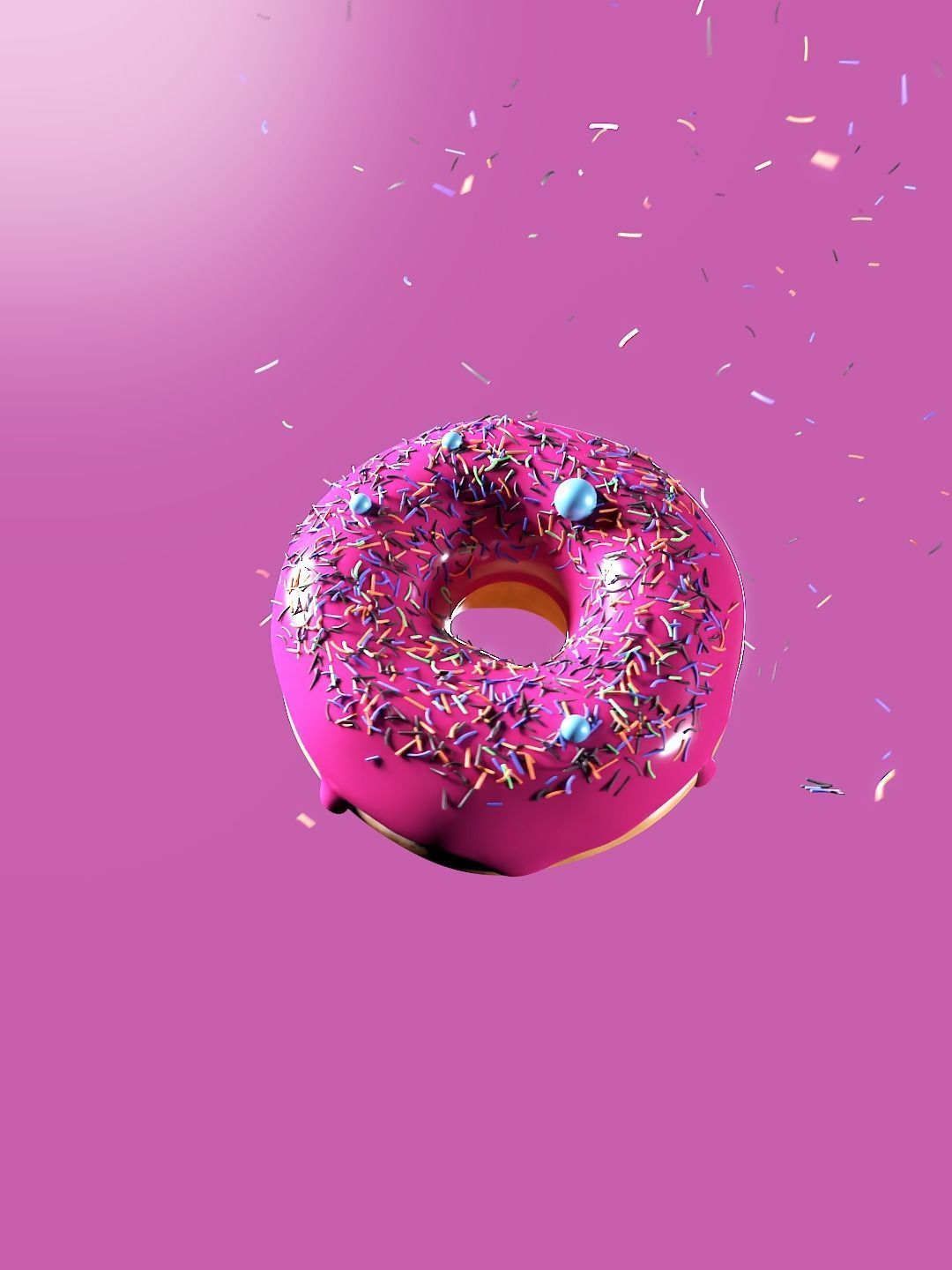 Donut 3D model with sprinkles flying in air 3D model_1