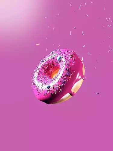 Donut 3D model with sprinkles flying in air