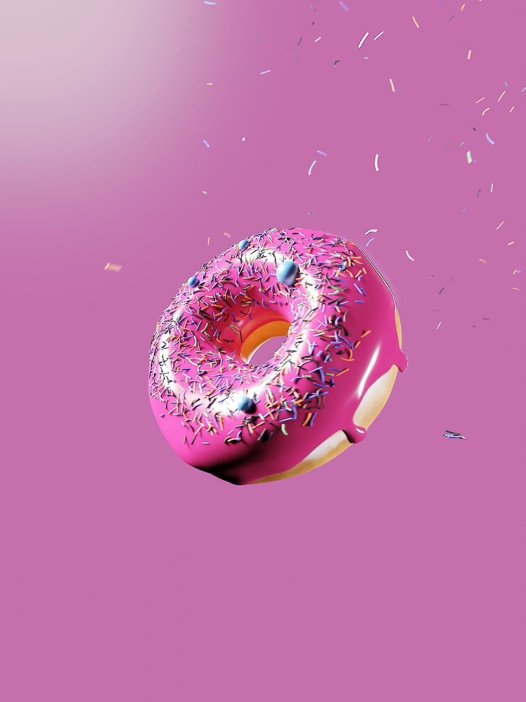 Donut 3D model with sprinkles flying in air 3D model_3