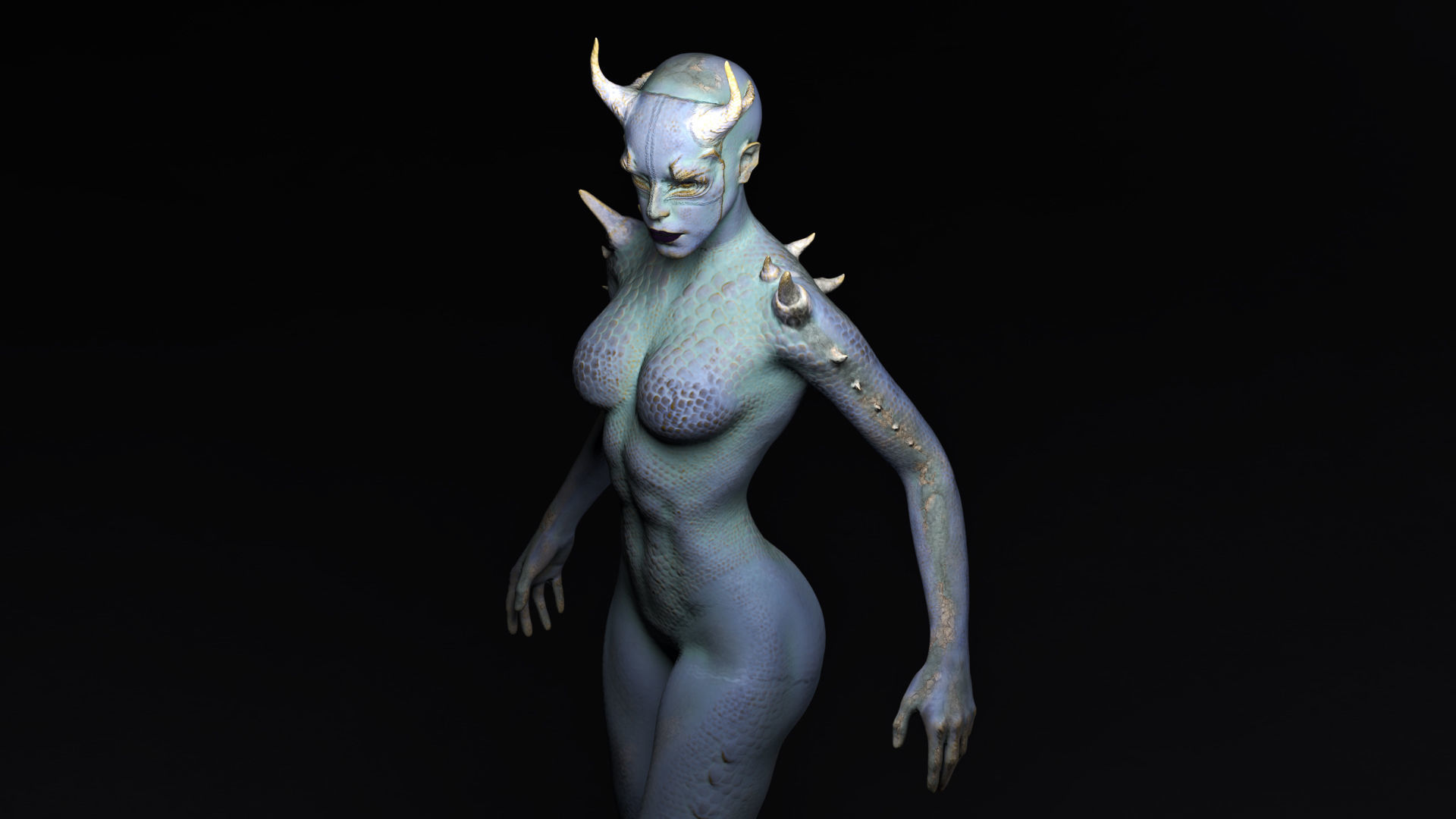 Demon Woman Low-poly 3D model_7