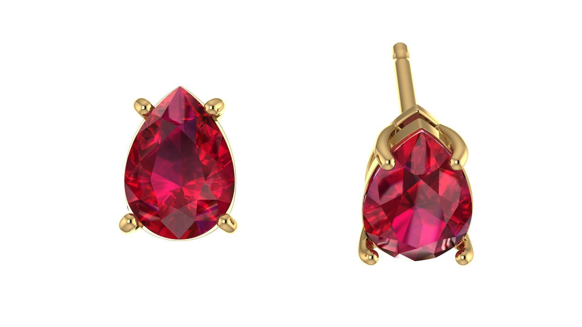 Solitaire Pear Gem 7x5 mm Earring 3D print model_6