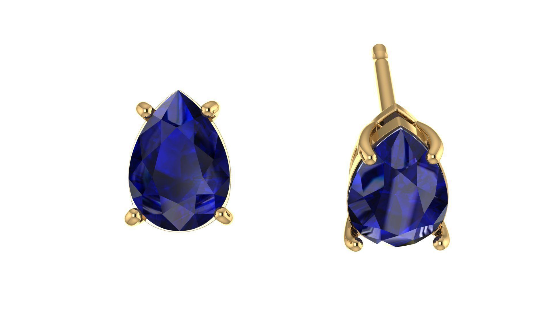 Solitaire Pear Gem 7x5 mm Earring 3D print model_7