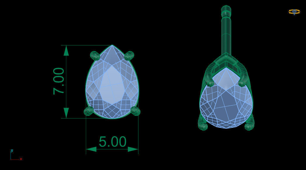 Solitaire Pear Gem 7x5 mm Earring 3D print model_12