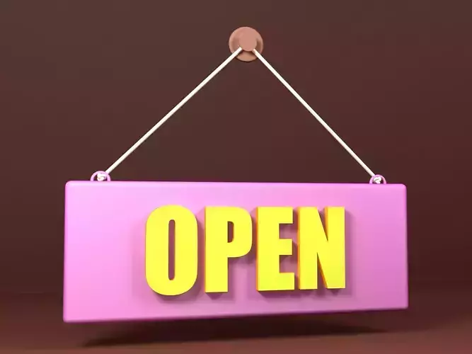 open door label sign for store restaurant or shop 3D model