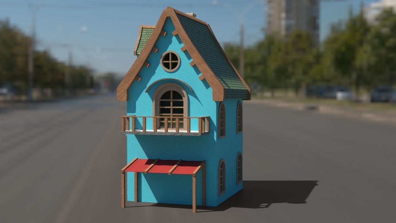 Cartoon house Low-poly 3D model_5