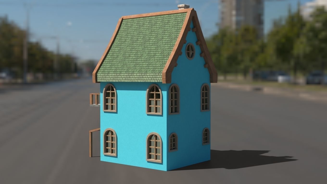 Cartoon house Low-poly 3D model_9