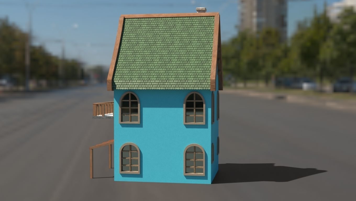 Cartoon house Low-poly 3D model_8