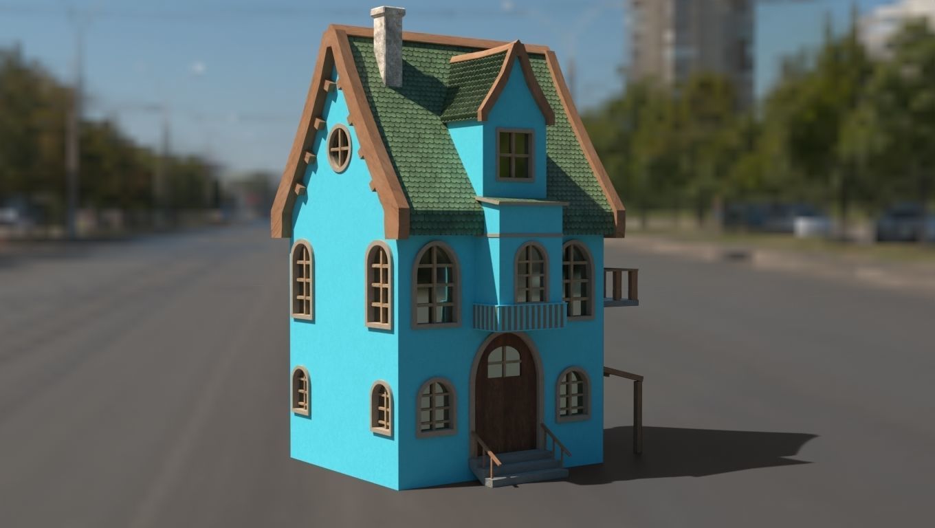 Cartoon house Low-poly 3D model_17