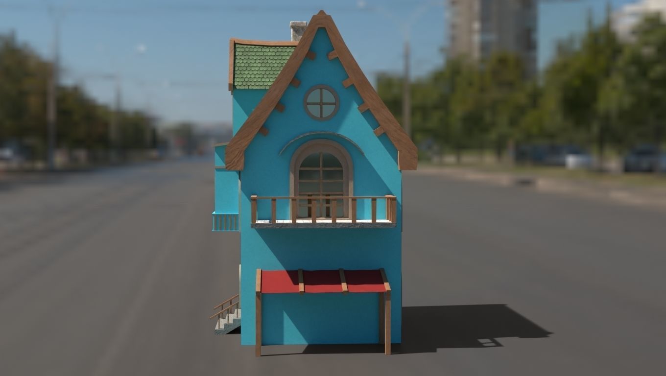 Cartoon house Low-poly 3D model_4