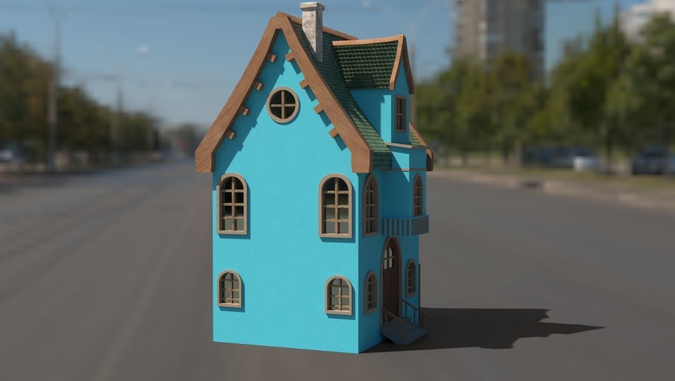 Cartoon house Low-poly 3D model_12