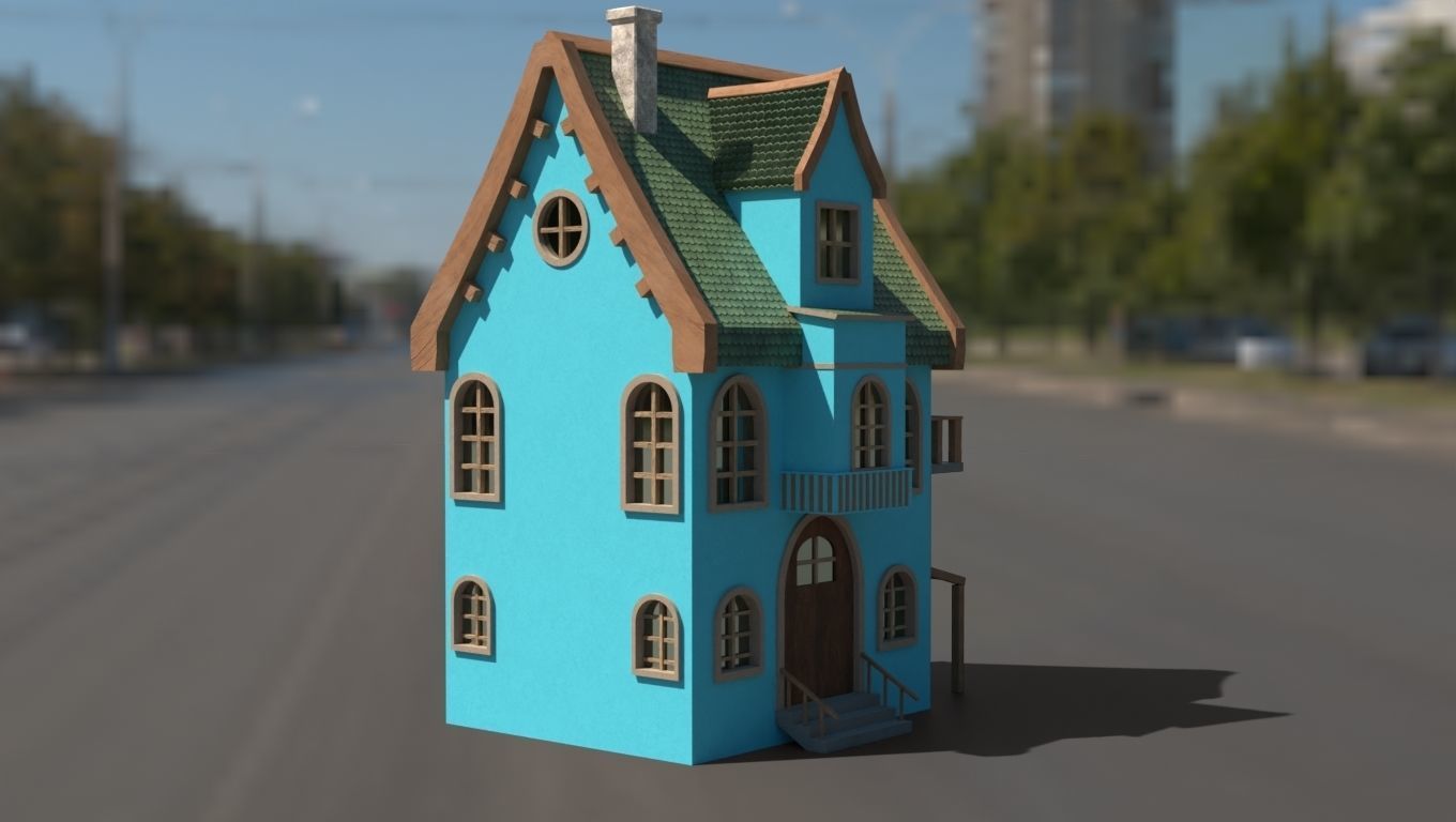 Cartoon house Low-poly 3D model_13