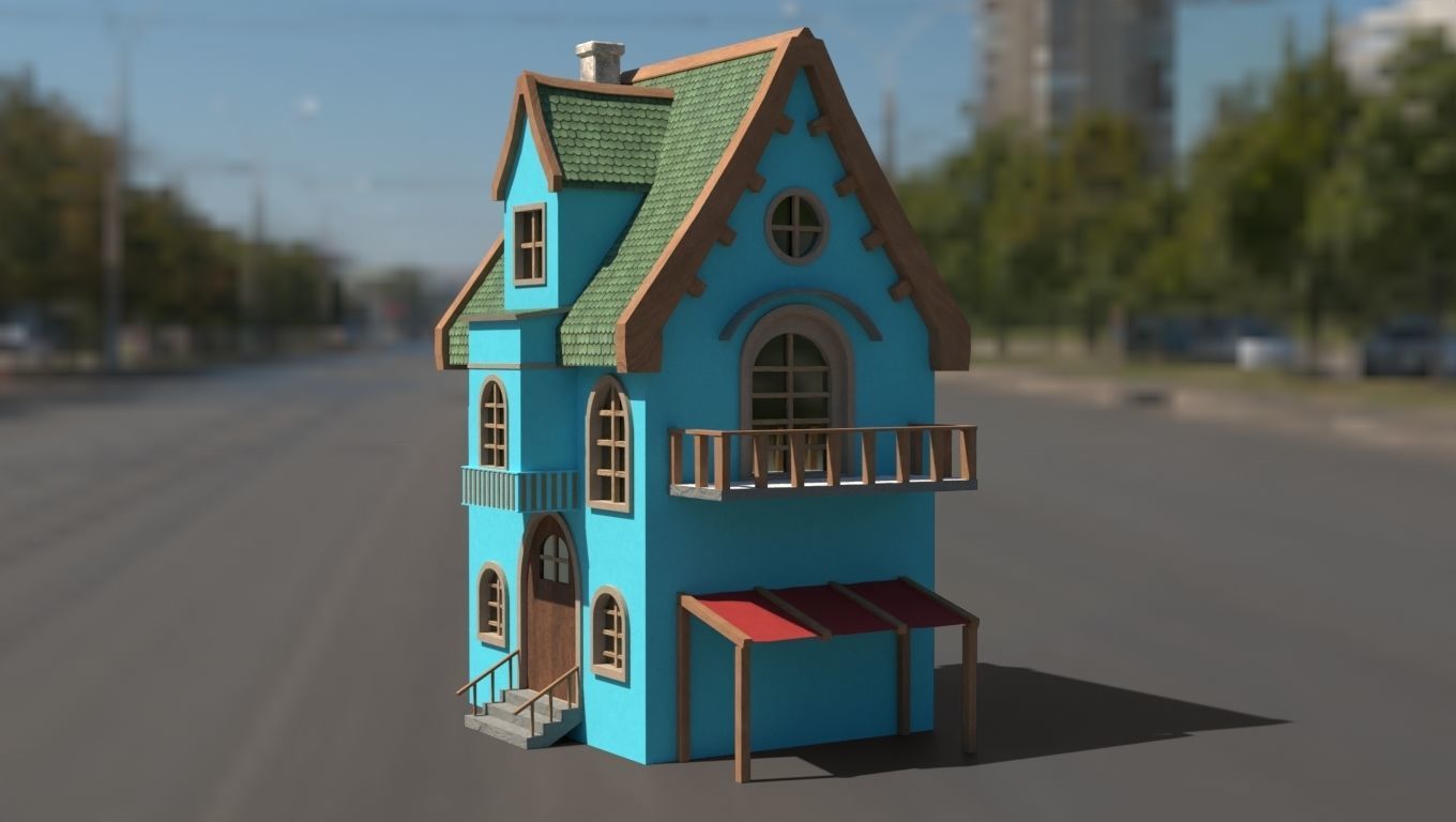 Cartoon house Low-poly 3D model_26