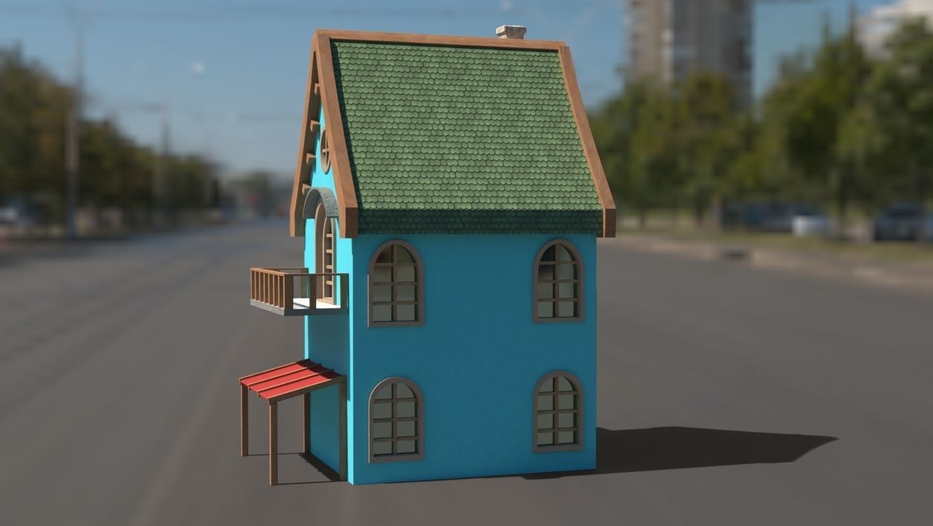 Cartoon house Low-poly 3D model_7
