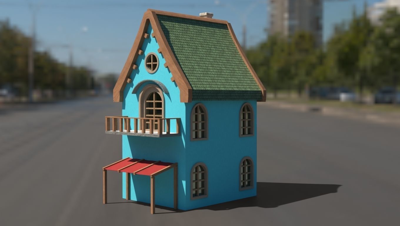Cartoon house Low-poly 3D model_20