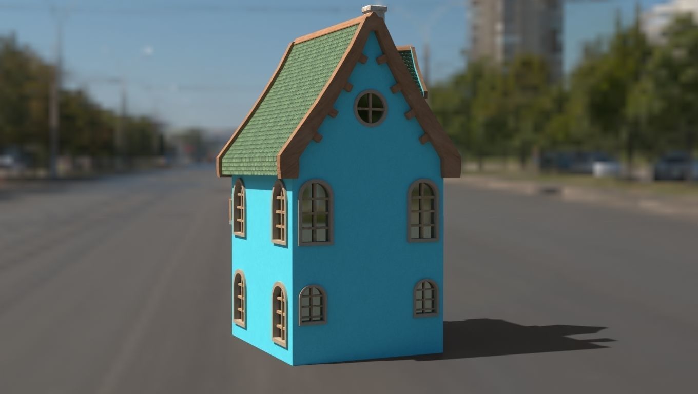 Cartoon house Low-poly 3D model_21