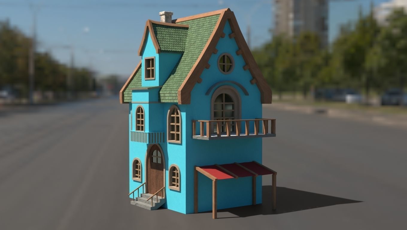 Cartoon house Low-poly 3D model_23