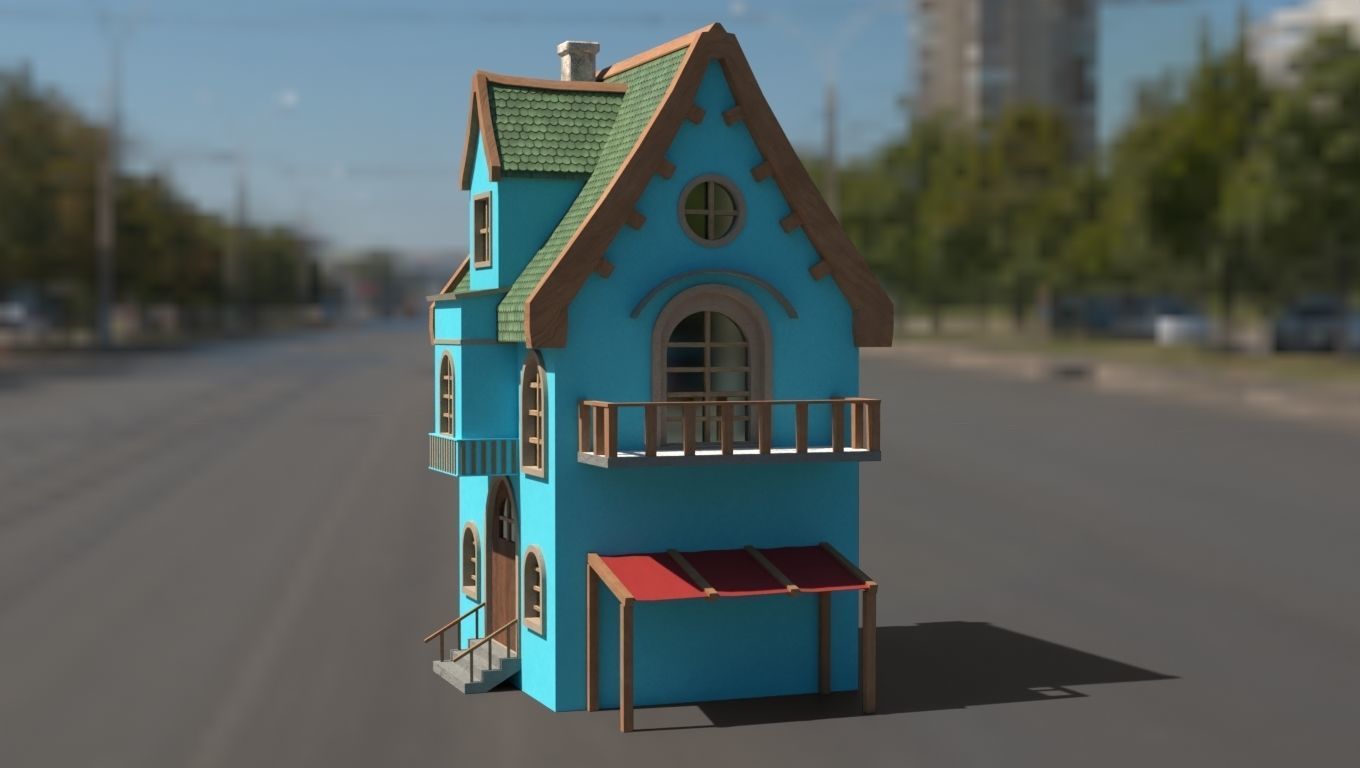 Cartoon house Low-poly 3D model_19