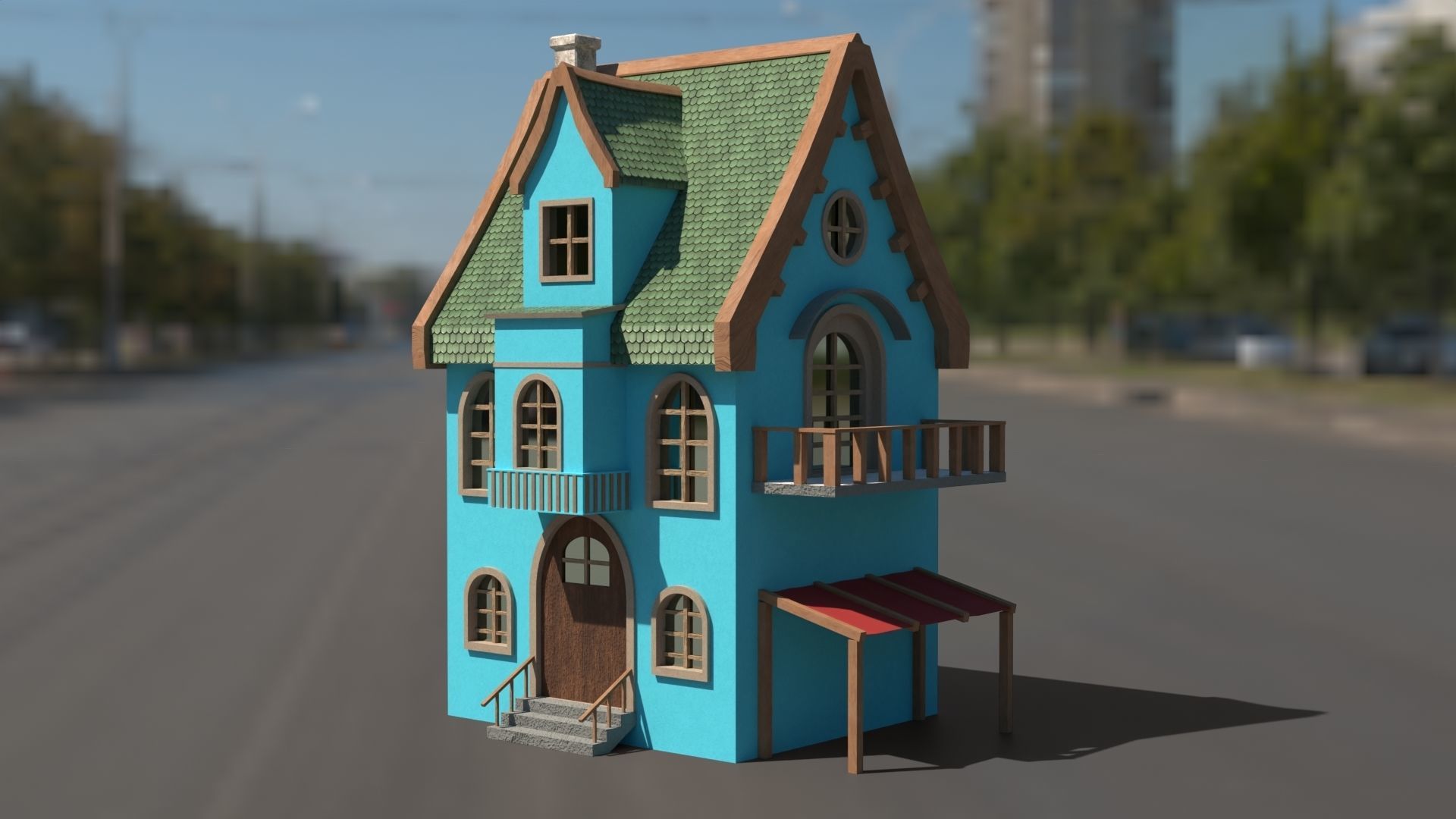 Cartoon house Low-poly 3D model_29
