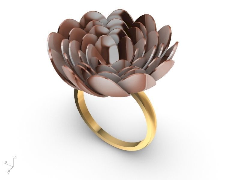 gold peony ring stl verified  3D print model_4