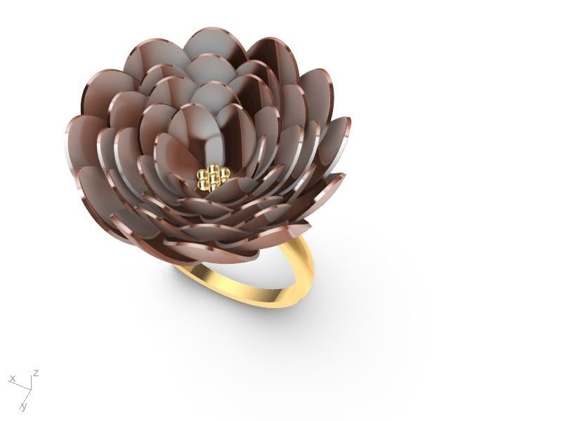 gold peony ring stl verified  3D print model_7