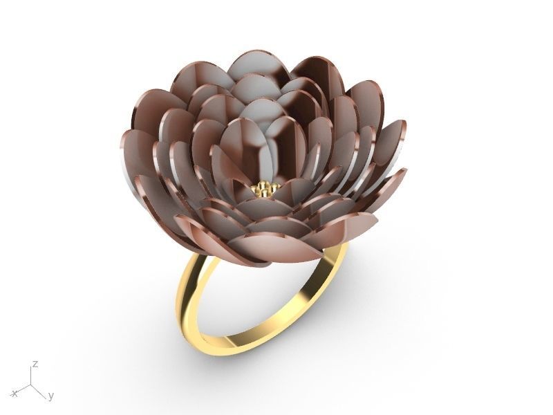 gold peony ring stl verified  3D print model_6