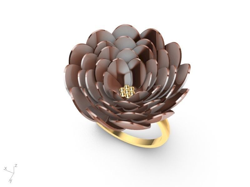gold peony ring stl verified  3D print model_1