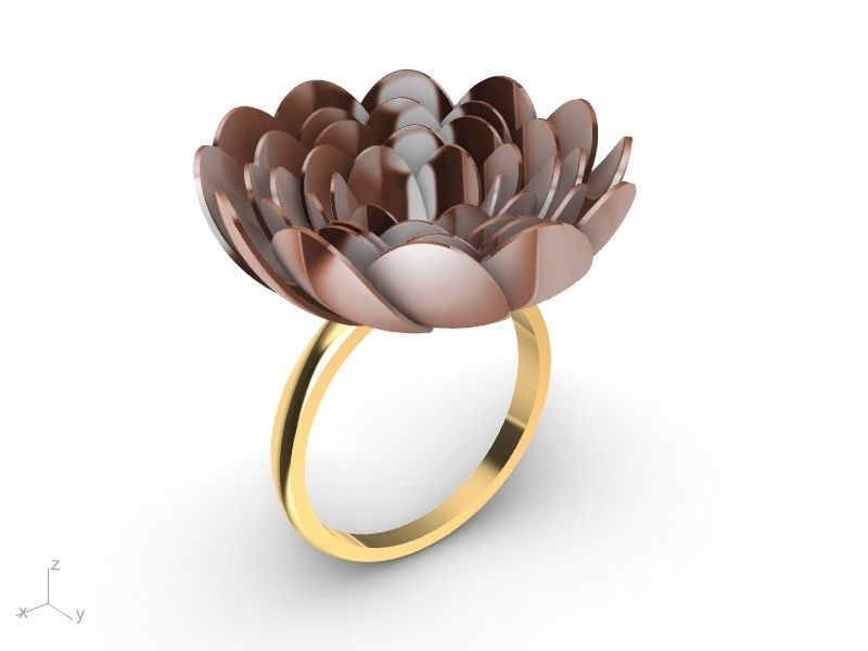 gold peony ring stl verified  3D print model_5