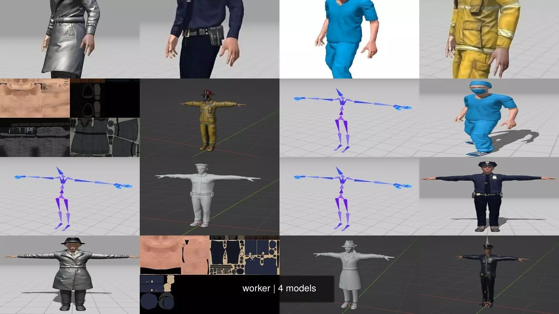 worker man in trench coat and hat 3D Model Collection_1