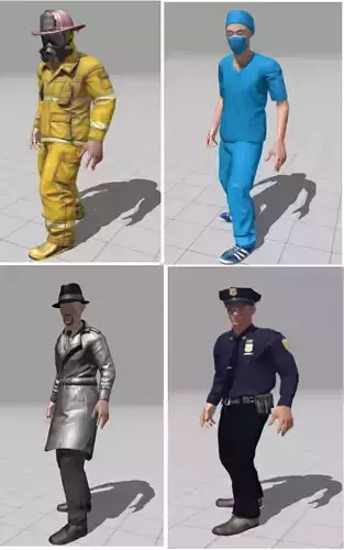 worker man in trench coat and hat 3D Model Collection