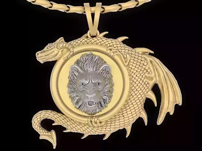 Lion Head dragon pendant jewelry Gold silver necklace