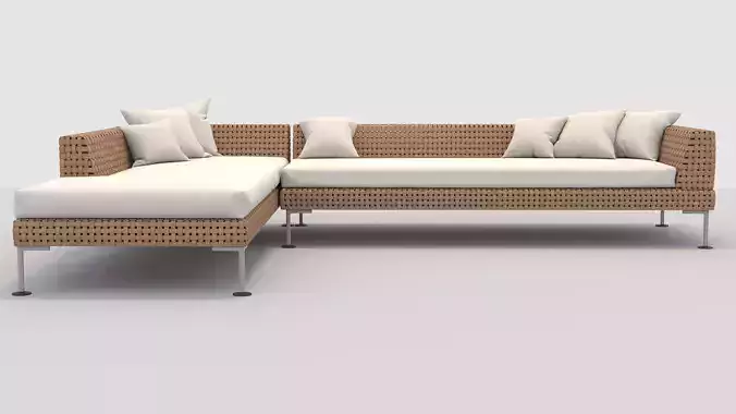 Rattan sofa L-shape 3D model