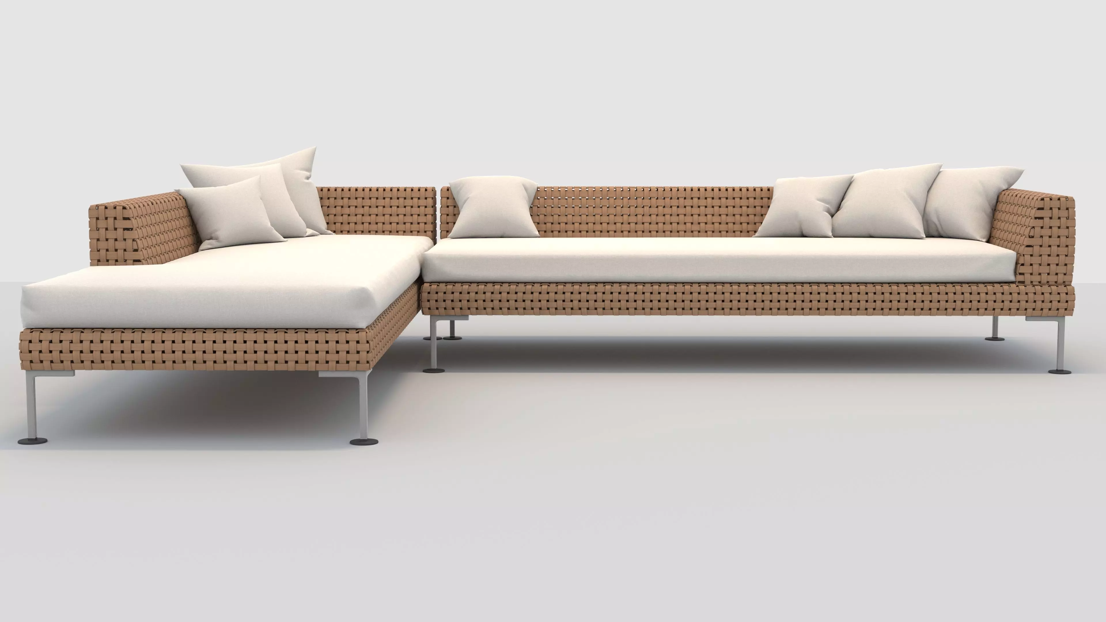 Rattan sofa L-shape 3D model_0