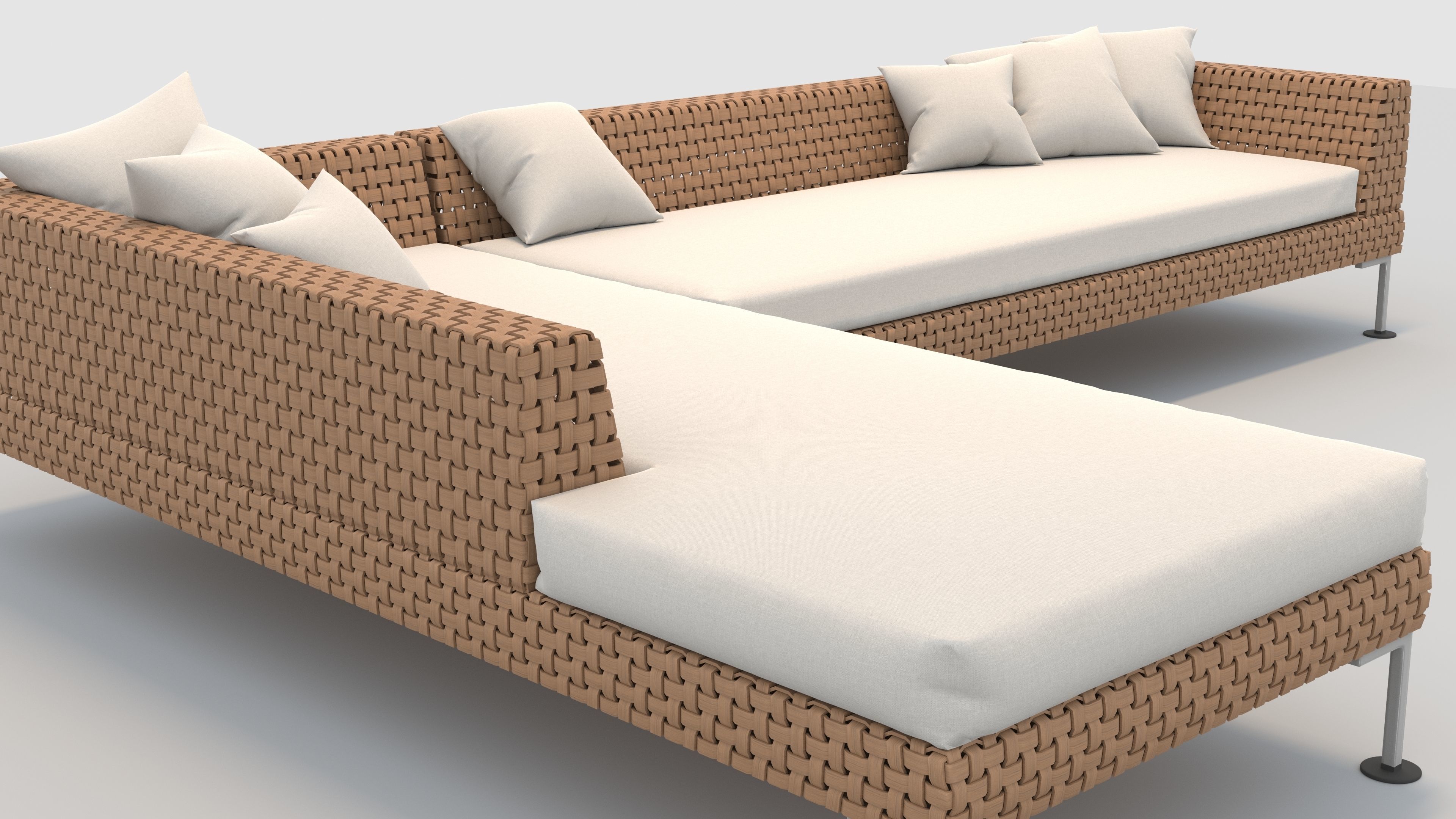 Rattan sofa L-shape 3D model_2