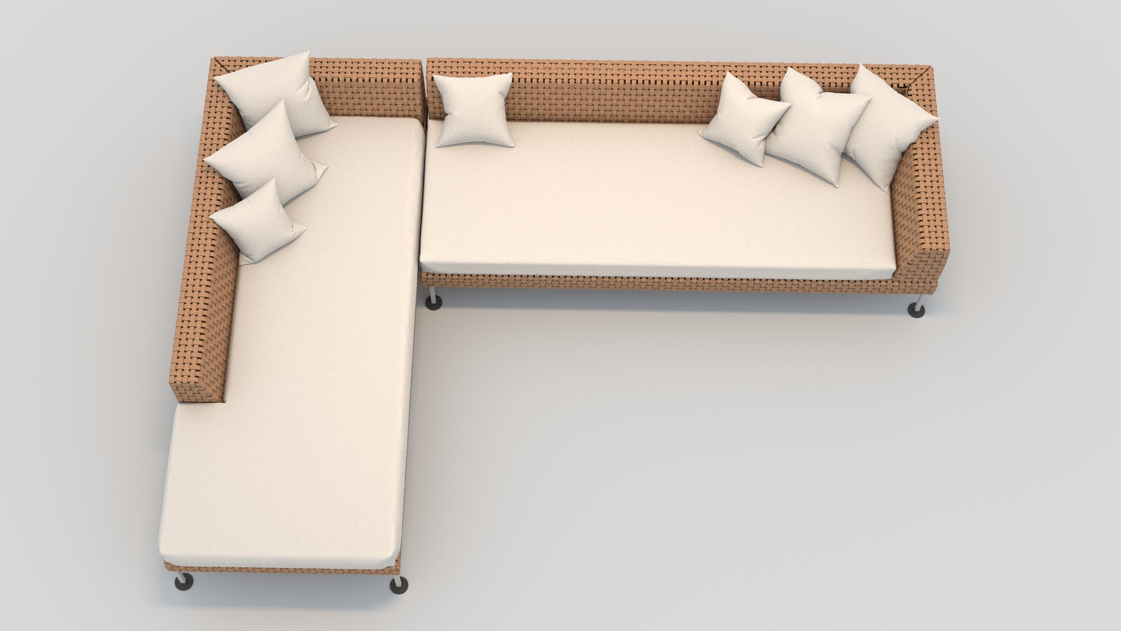 Rattan sofa L-shape 3D model_1