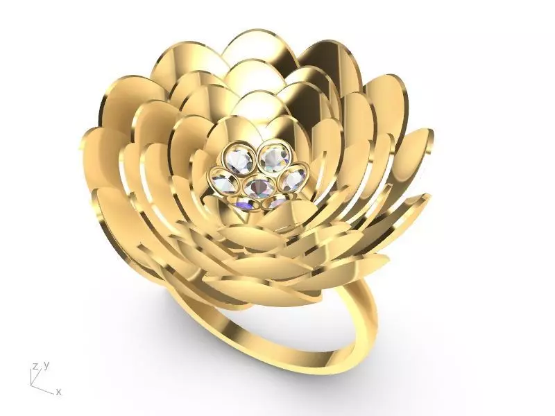 diamond peony flower ring stl verified 3D print model