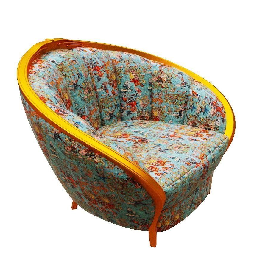 Armchair orange and chair with floral pattern Low-poly 3D model_2