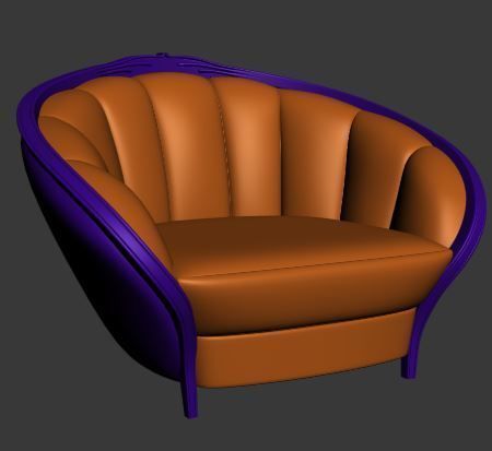 Armchair orange and chair with floral pattern Low-poly 3D model_9