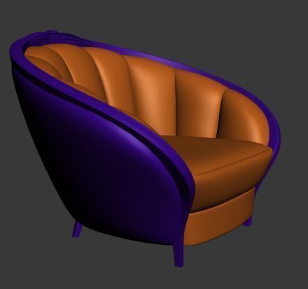 Armchair orange and chair with floral pattern Low-poly 3D model_10