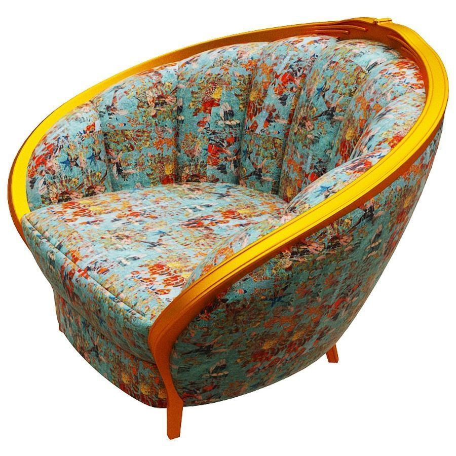 Armchair orange and chair with floral pattern Low-poly 3D model_6