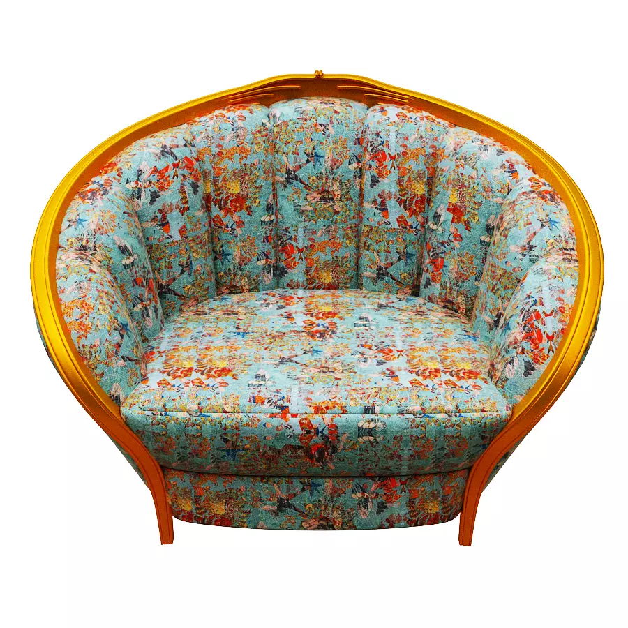 Armchair orange and chair with floral pattern Low-poly 3D model_0