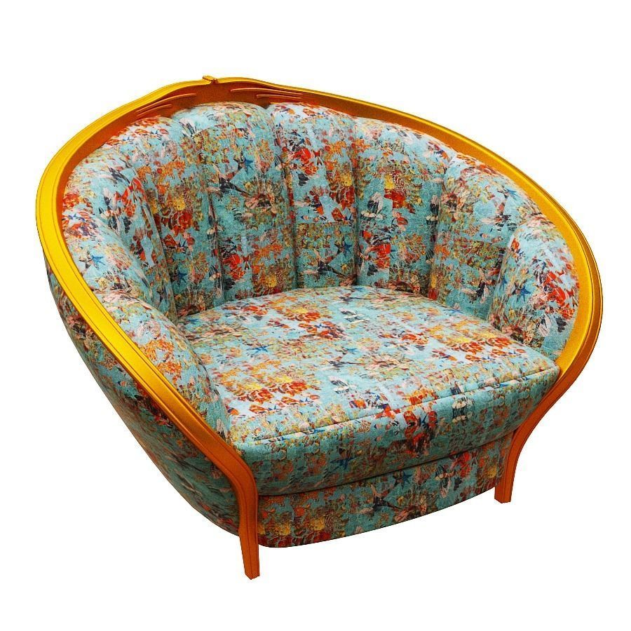 Armchair orange and chair with floral pattern Low-poly 3D model_1