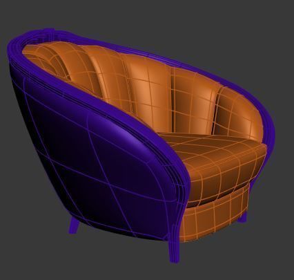 Armchair orange and chair with floral pattern Low-poly 3D model_7