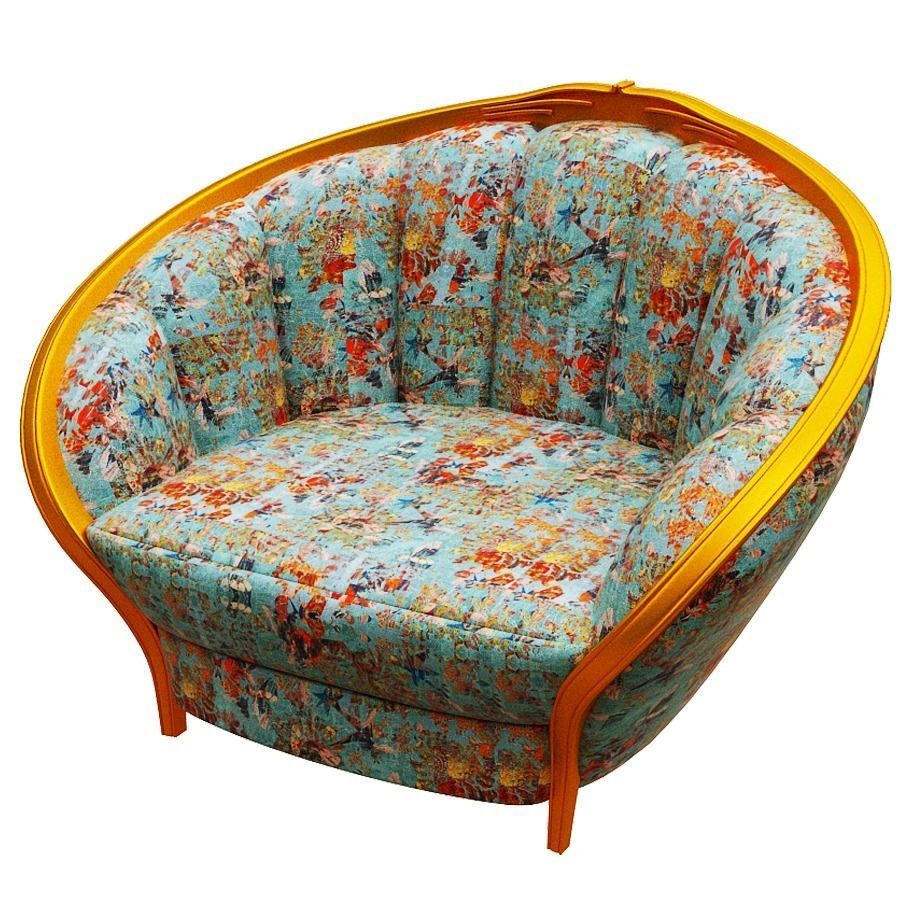 Armchair orange and chair with floral pattern Low-poly 3D model_5