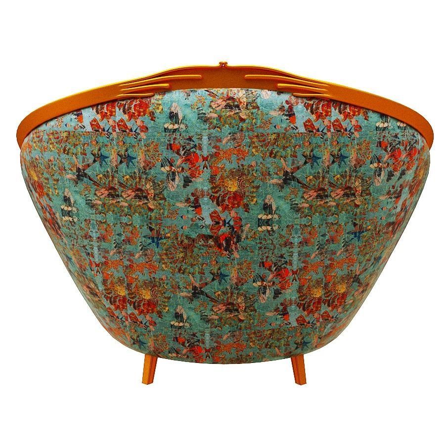 Armchair orange and chair with floral pattern Low-poly 3D model_4