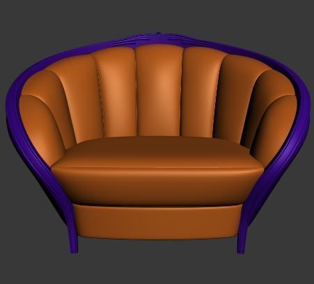 Armchair orange and chair with floral pattern Low-poly 3D model_8